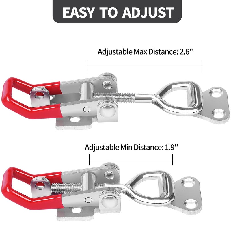 Vicuna R Heavy Duty Toggle Latch Clamp 4002, Adjustable Toggle Clamp Latch With Lock Hole, 550Lbs Holding Capacity Pull Latch for Smoker Lid Jig, Tool Box Case 4Pack (with 20PCS Screws) - Image 2